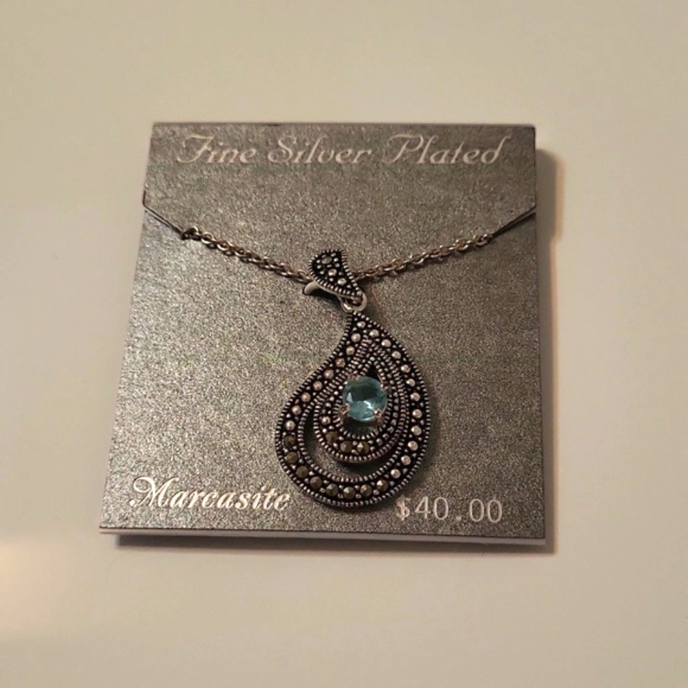 NWT Silver Plated pendant with Marcasite gem